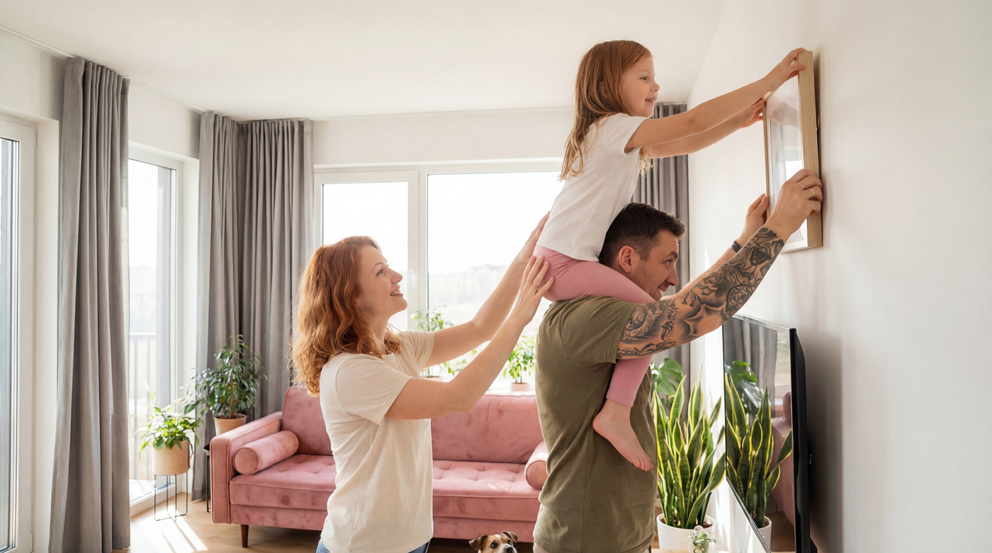 Sala d'estar lluminosa amb finestra oberta i parets de calç natural